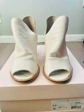 Chinese Laundry Ecru Leather Peep-Toe Mules
